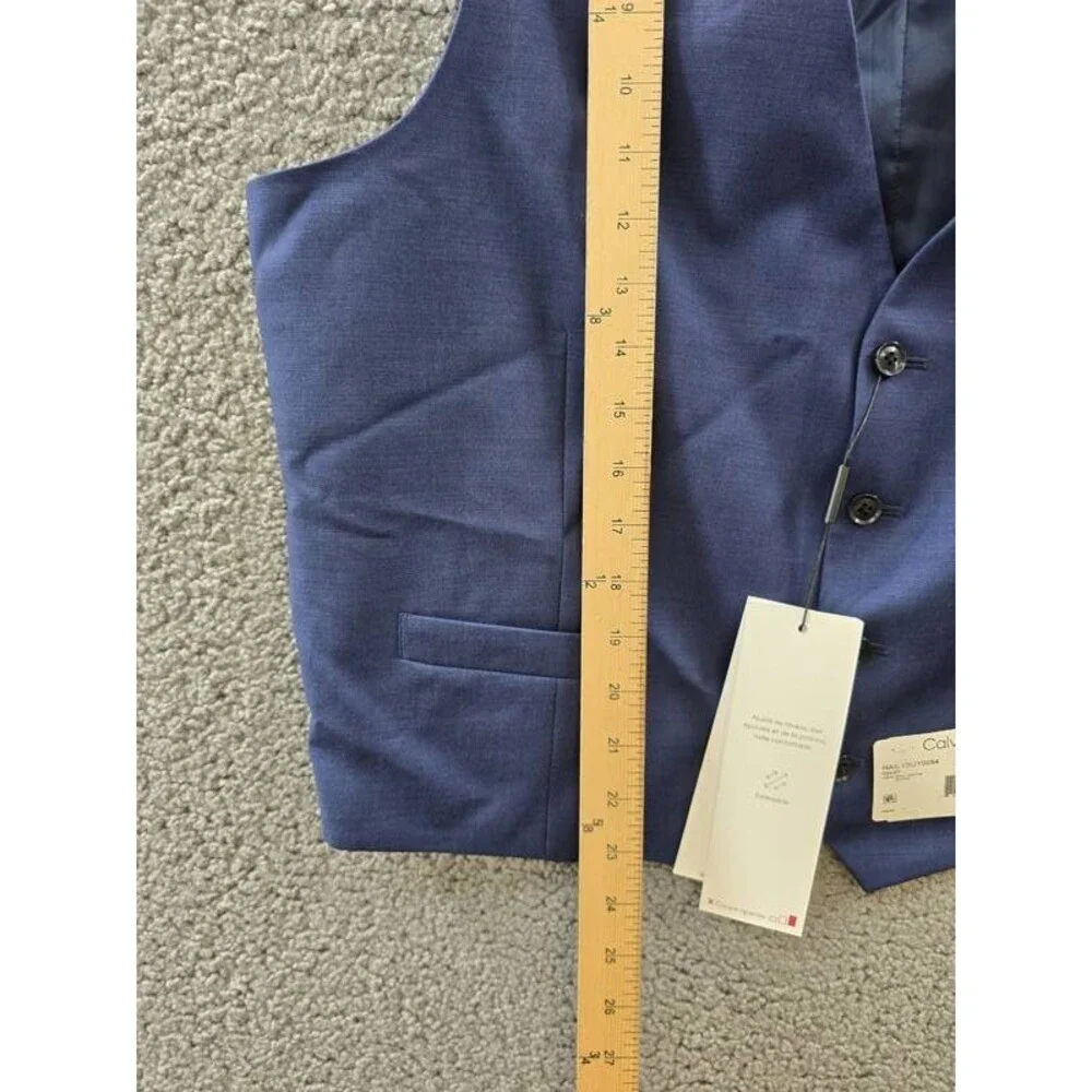 Calvin Klein Slim-Fit Wool Infinite Stretch Suit Vest Men's L Blue Button Front
